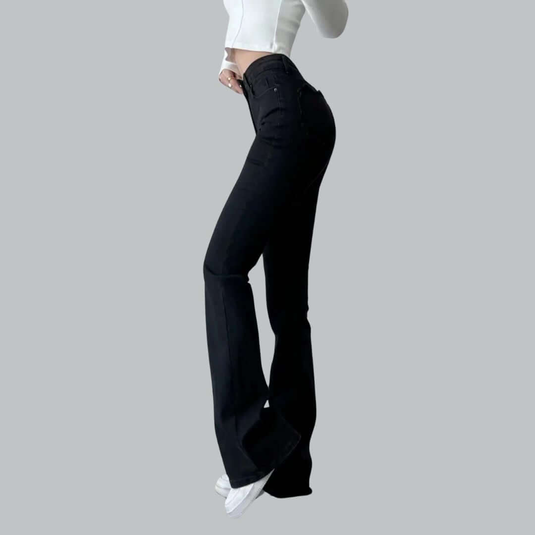 Jeans Donna Vita Alta con Frange a Cuore Taglio Svasato