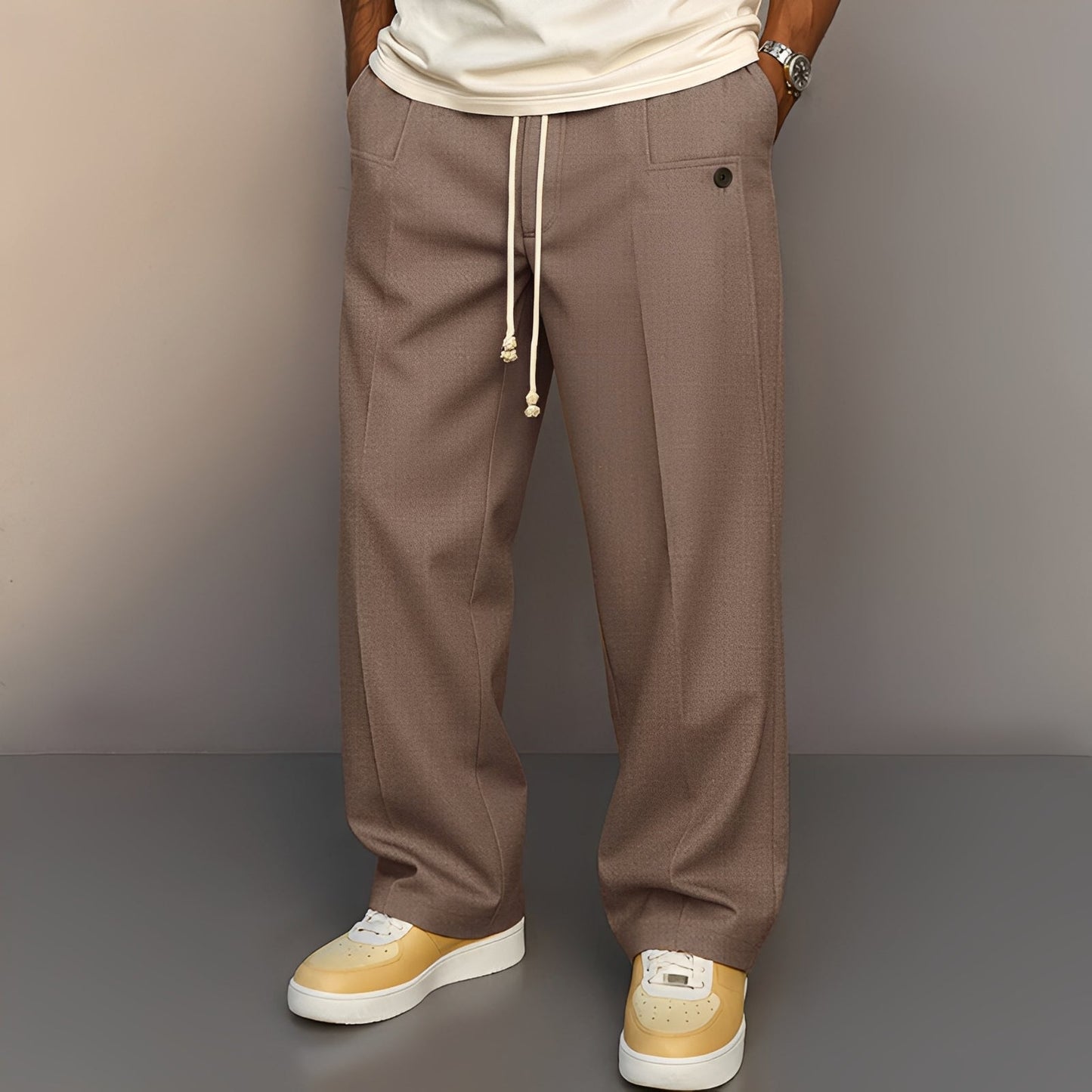 Pantaloni Uomo Comodi Taglio Dritto con Coulisse