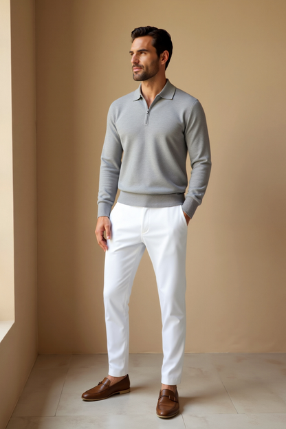 Polo Uomo Elegante con Zip Manica Corta