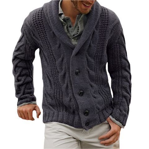 Cardigan Uomo Maglia a Treccia Collo Sciarpa - Brentozzi