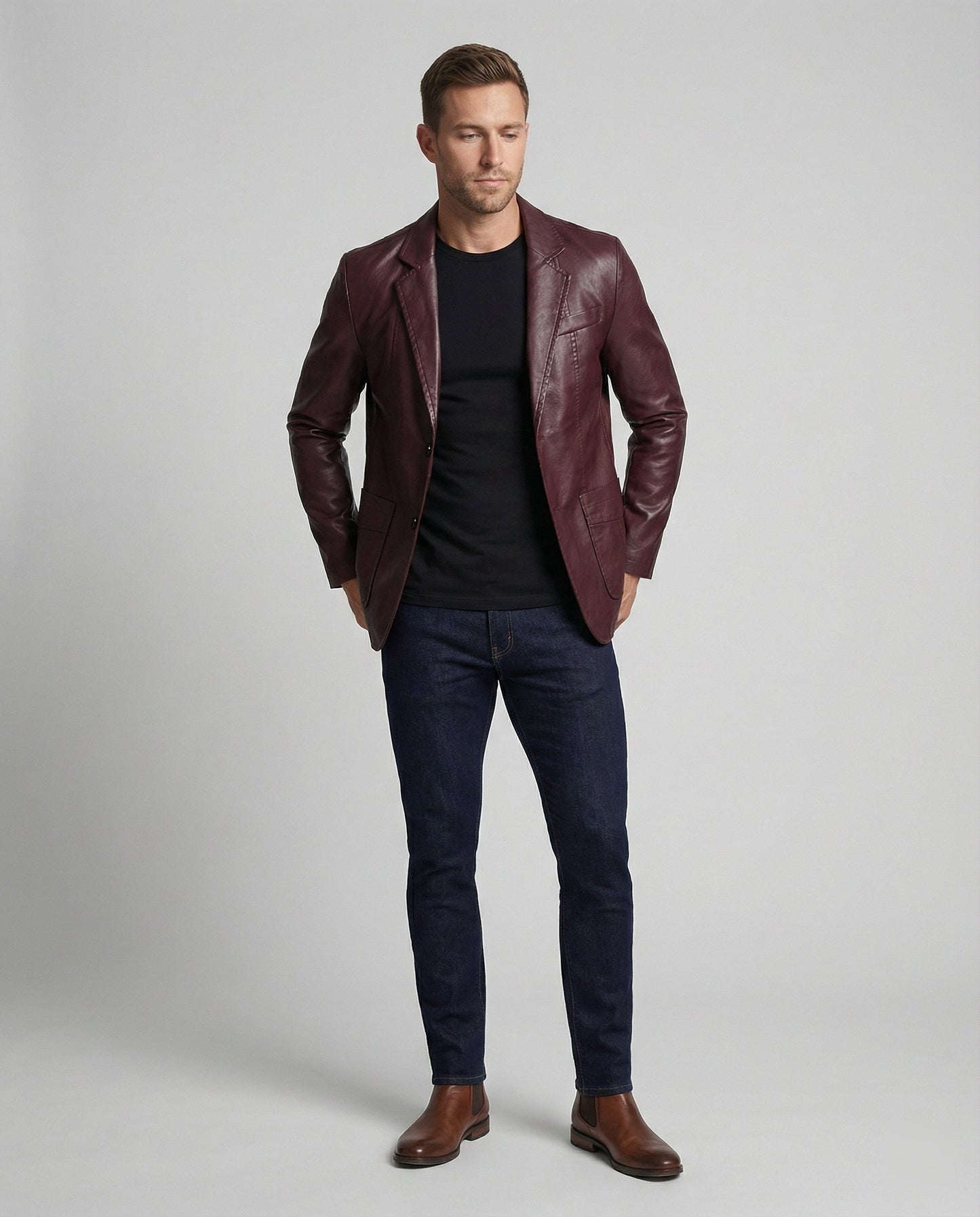 Blazer Uomo in Pelle Elegante Slim Fit