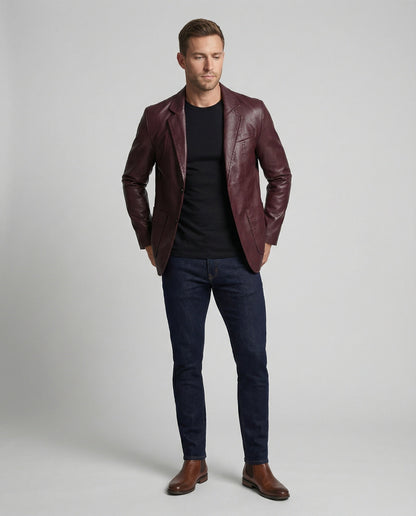 Blazer Uomo in Pelle Elegante Slim Fit