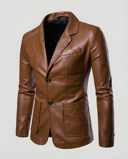 Blazer Uomo in Pelle Elegante Slim Fit