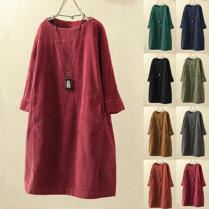 Abito Donna Elegante Scollo Classico Manica Lunga