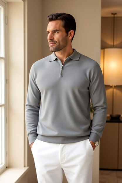 Polo Uomo Elegante con Zip Manica Corta
