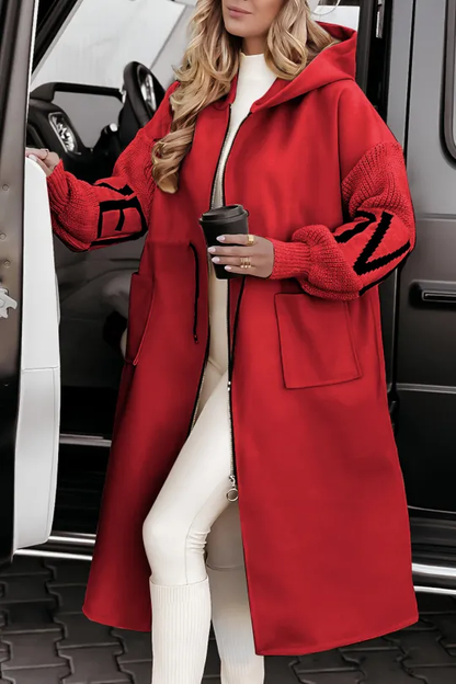 Giacca Donna con Cappuccio e Maniche Maglia Patchwork Autunno Inverno