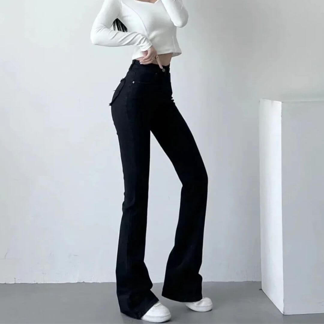 Jeans Donna Vita Alta con Frange a Cuore Taglio Svasato