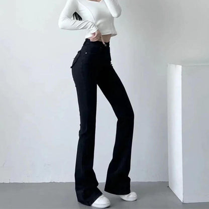 Jeans Donna Vita Alta con Frange a Cuore Taglio Svasato