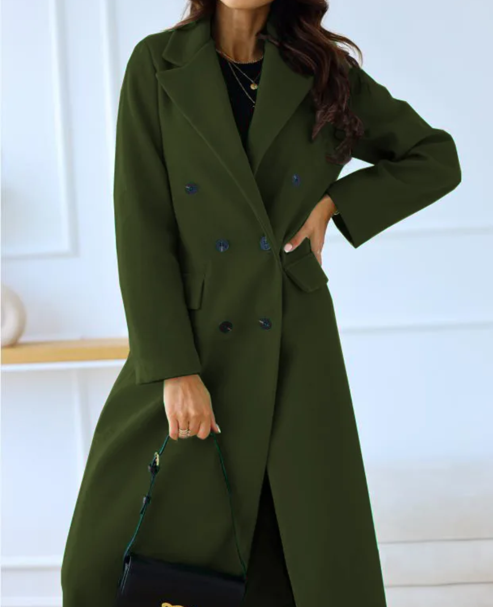 Trenchcoat Donna Elegante in Tessuto Sagomato Manica Lunga