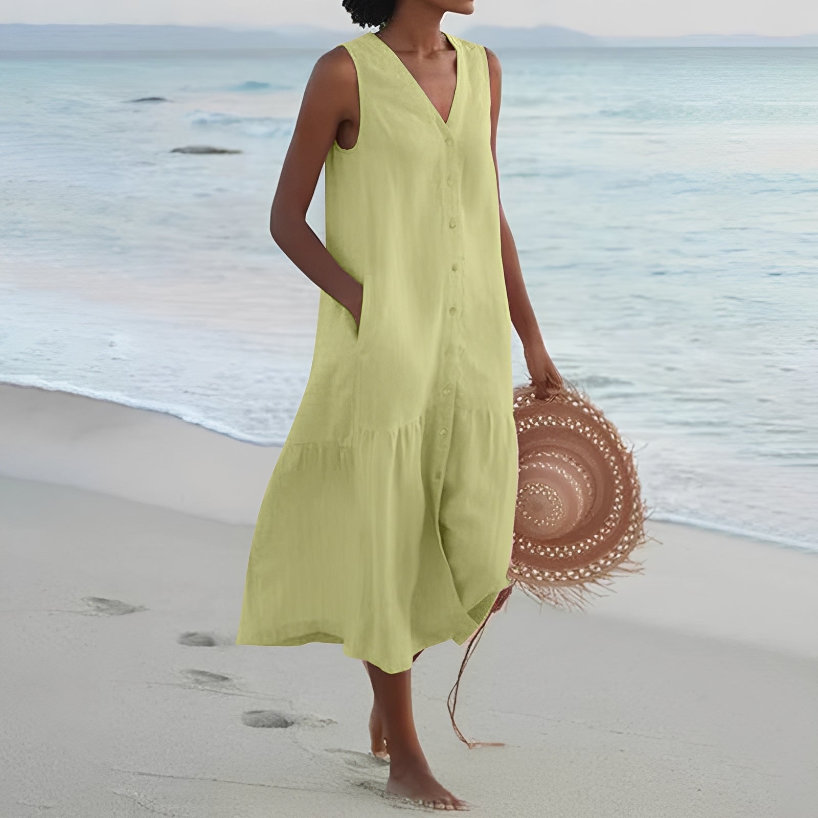 Abito Lungo Donna Scollo a V Stile Casual - Brentozzi