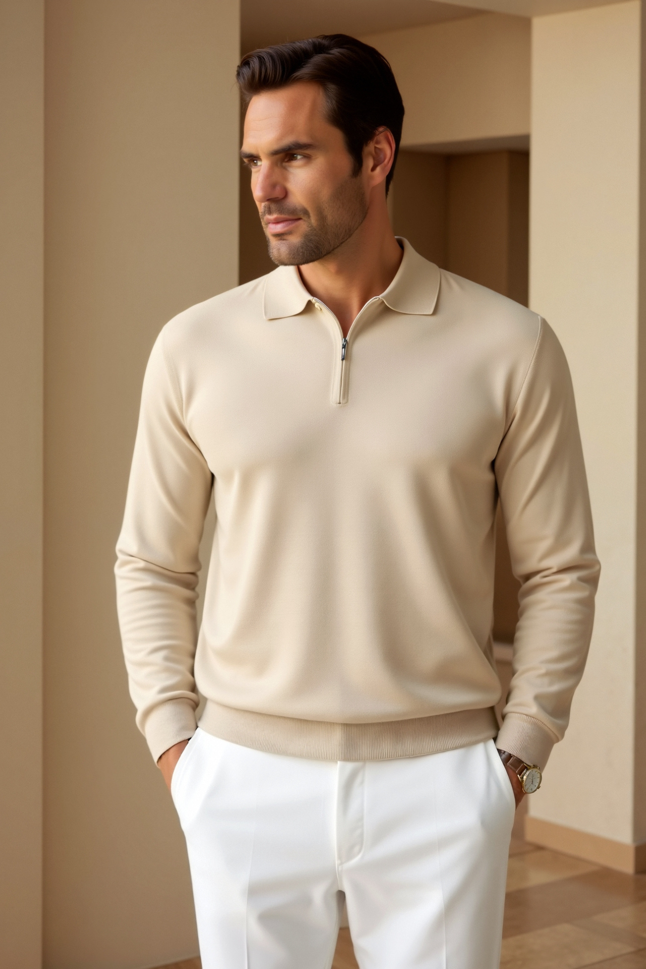 Polo Uomo Elegante con Zip Manica Corta - Brentozzi