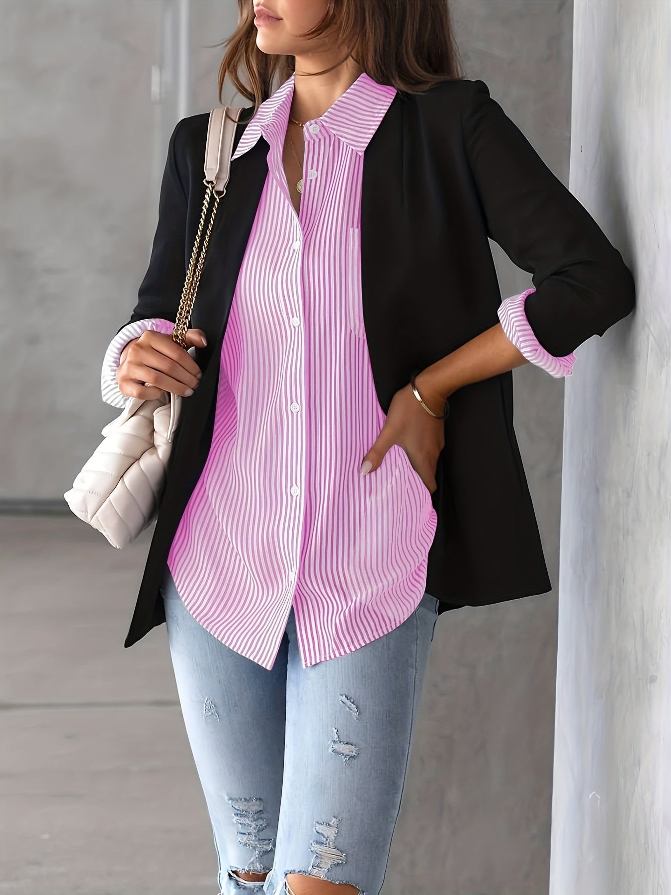 Maglia Donna Manica Lunga in Cotone a Righe Slim Fit