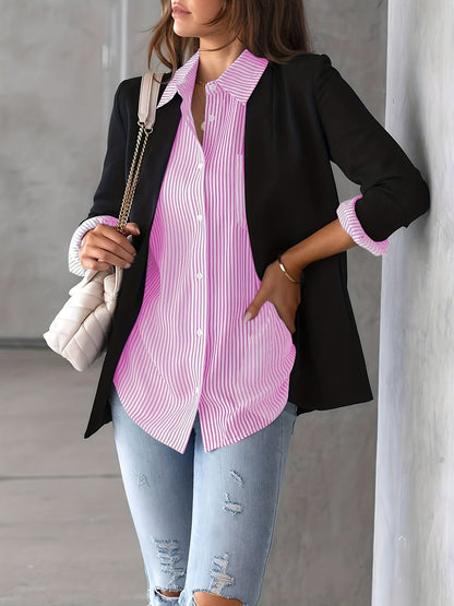 Maglia Donna Manica Lunga in Cotone a Righe Slim Fit
