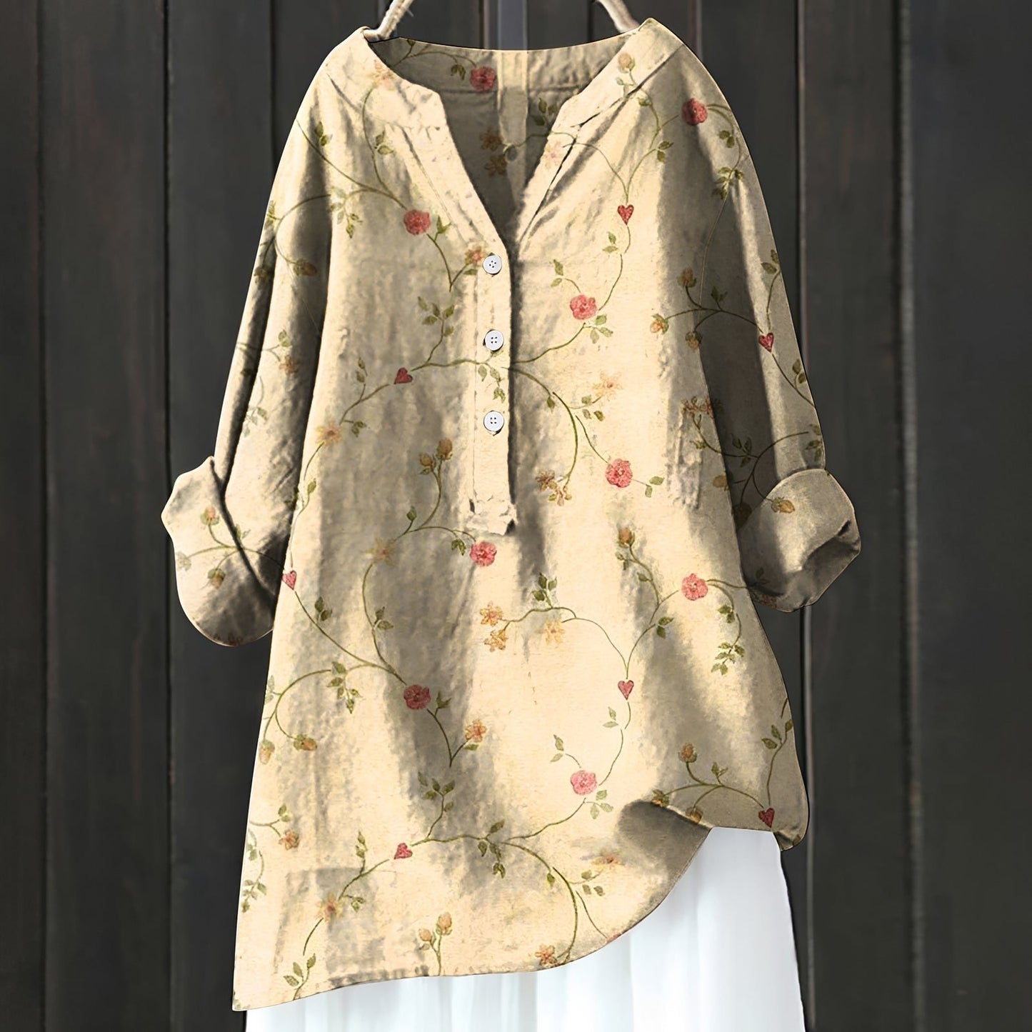 Camicia Donna con Mezza Patta a Fiori Stile Elegante