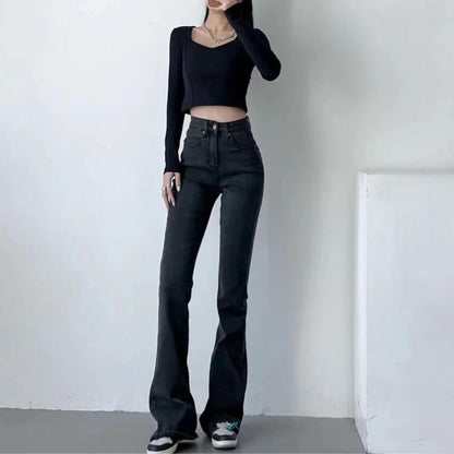 Jeans Donna Vita Alta con Frange a Cuore Taglio Svasato
