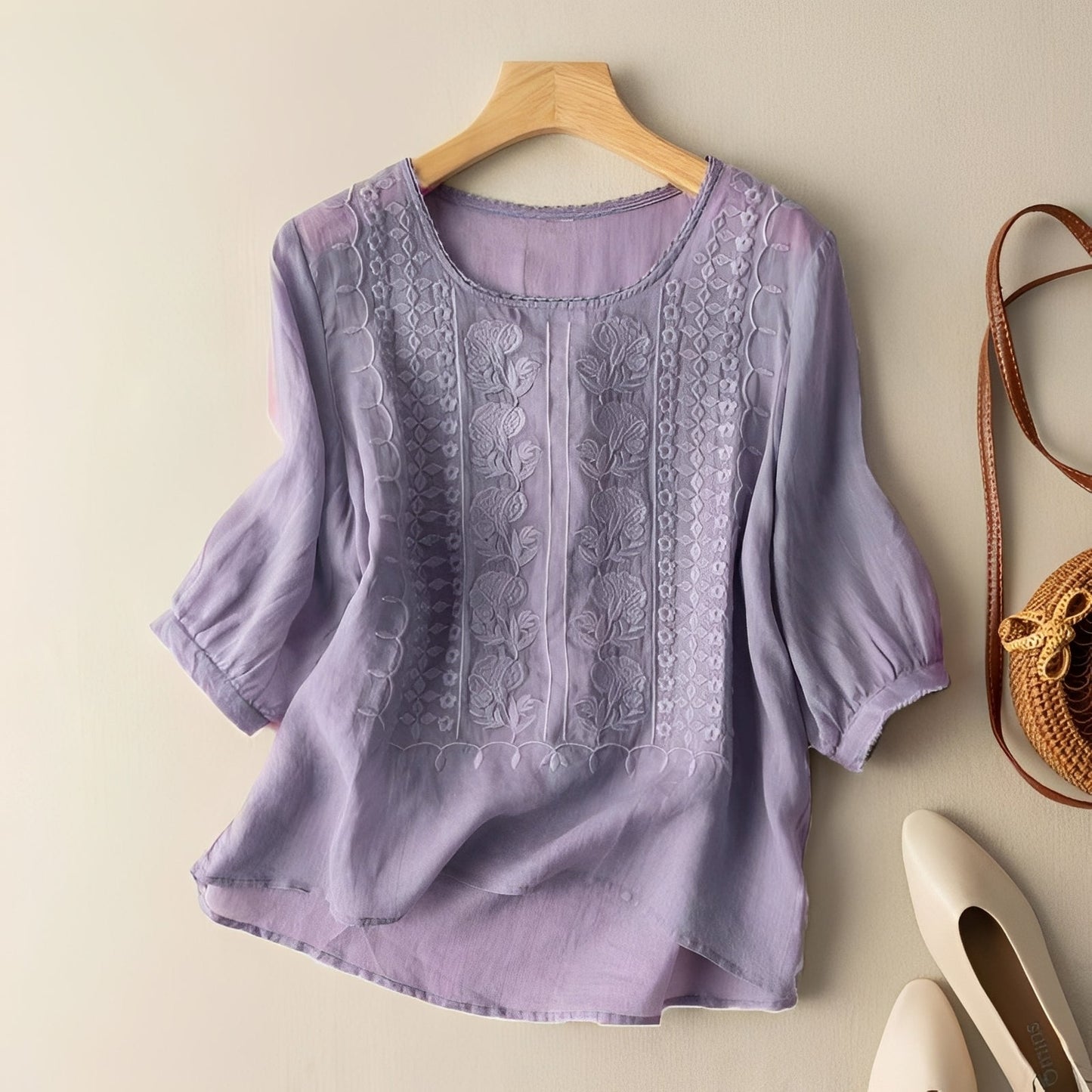 Camicia Donna Ricamata Manica Elegante - Brentozzi