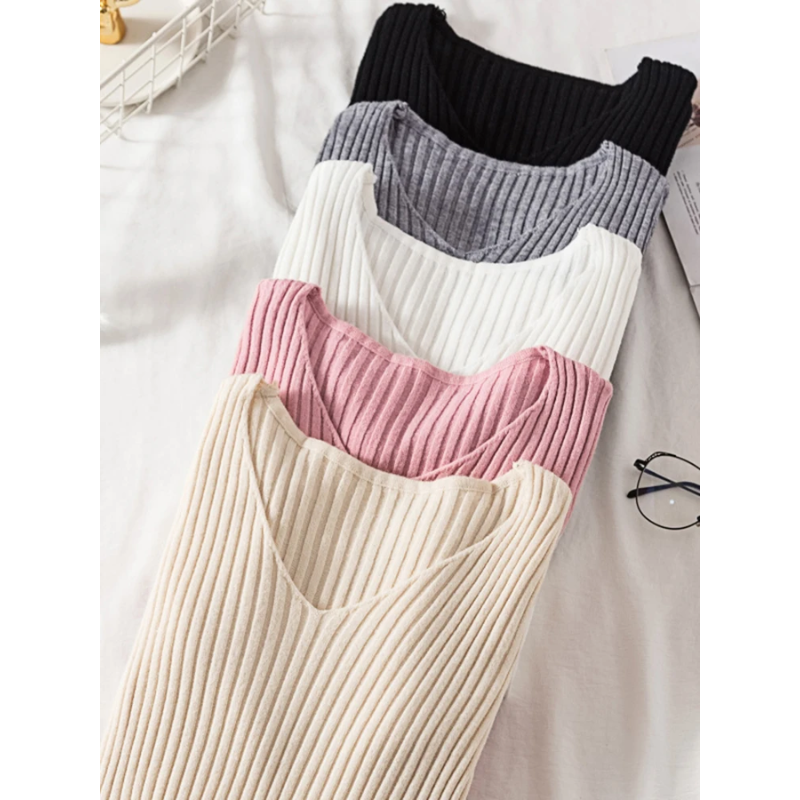 Maglione Donna Scollo a V Coste Vestibilità Slim