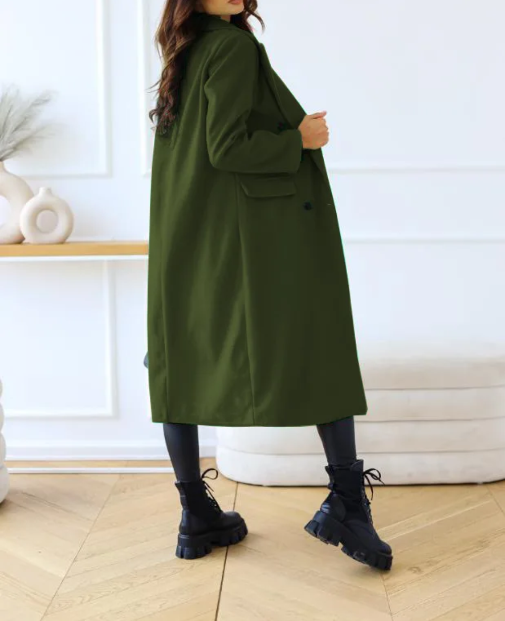 Trenchcoat Donna Elegante in Tessuto Sagomato Manica Lunga