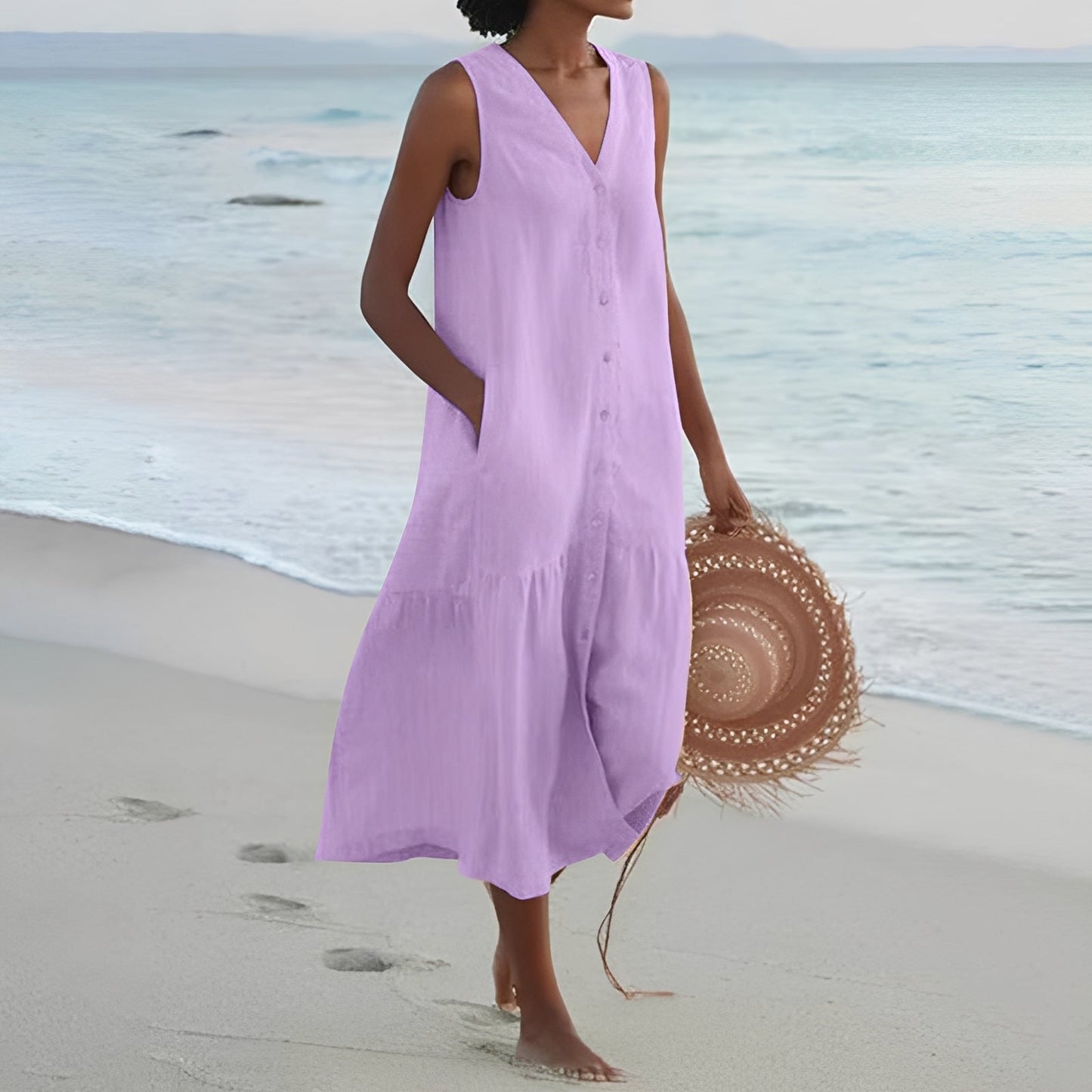 Abito Lungo Donna Scollo a V Stile Casual