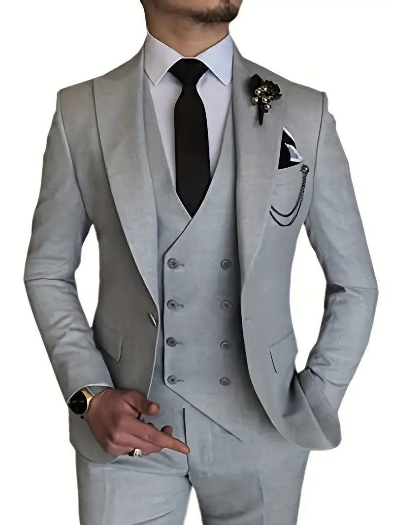 Completo Business Uomo Blazer Gilet e Pantaloni Taglio Classico