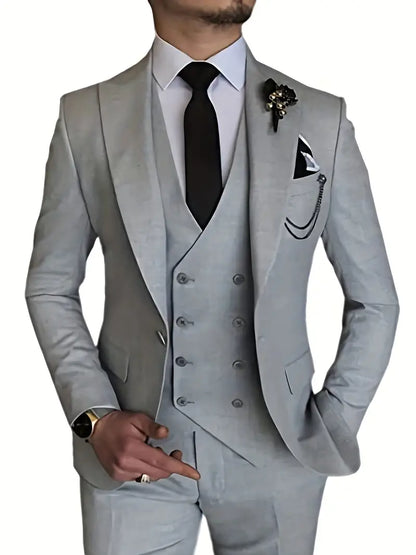 Completo Business Uomo Blazer Gilet e Pantaloni Taglio Classico