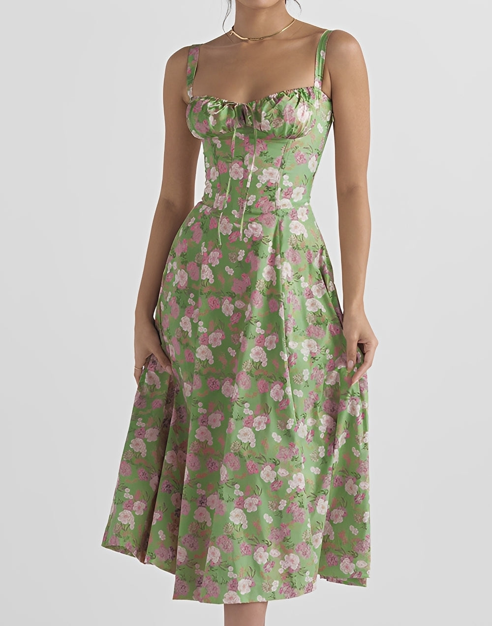 Abito Midi Donna Slim Fit con Fantasia Floreale