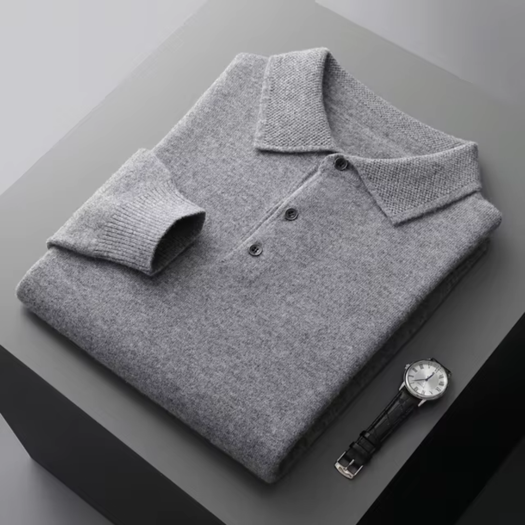 Maglione Uomo in Maglia Collo Polo con Bottoni e Manica Lunga