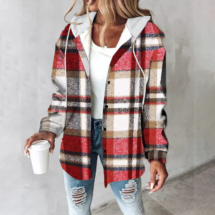 Camicia Donna a Quadri con Cappuccio Chiusura a Bottoni Comfort Fit - Brentozzi