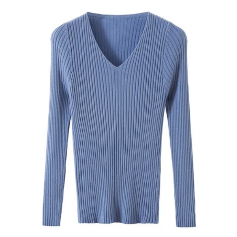 Maglione Donna Scollo a V Coste Vestibilità Slim
