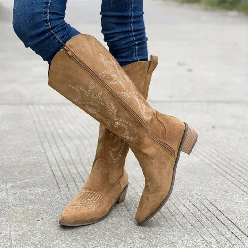 Stivali Cowboy Uomo in Pelle Scamosciata Stile Western