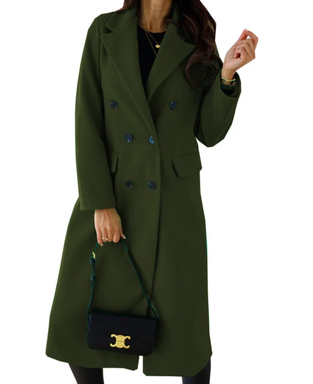 Trenchcoat Donna Elegante in Tessuto Sagomato Manica Lunga