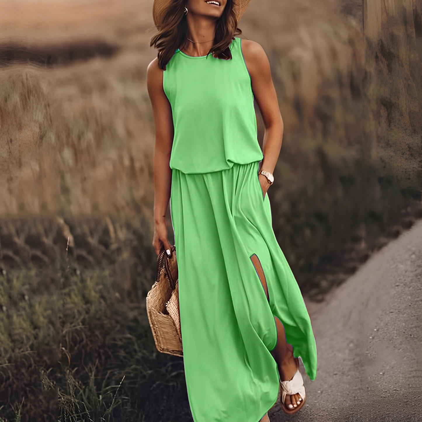 Abito Maxi Donna Senza Maniche Stile Casual