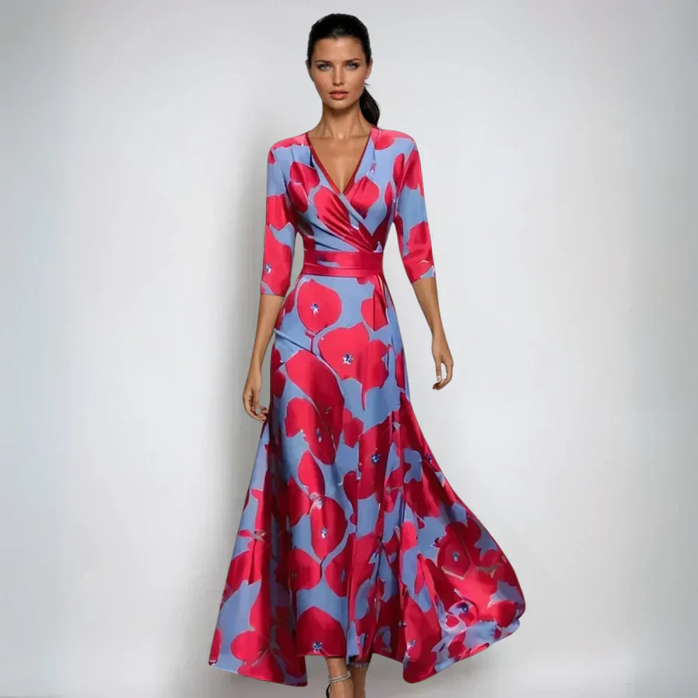 Abito Maxi Donna Fantasia Floreale Scollo a V - Brentozzi