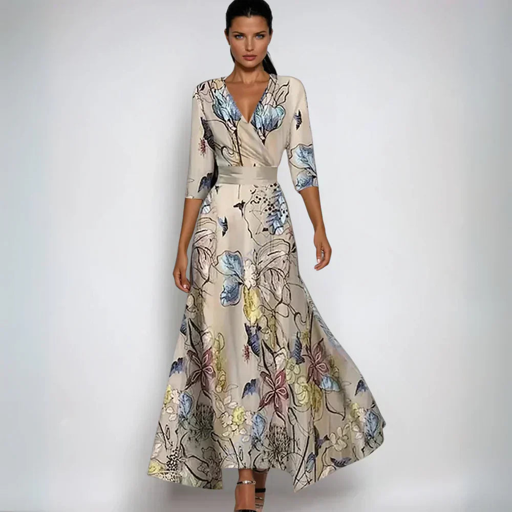 Abito Maxi Donna Fantasia Floreale Scollo a V