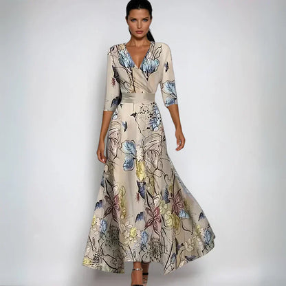 Abito Maxi Donna Fantasia Floreale Scollo a V