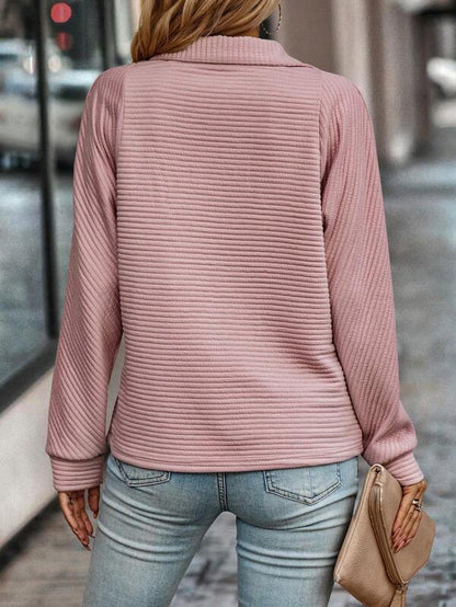 Maglione Donna in Maglia Coste Mezza Zip Collo Alto