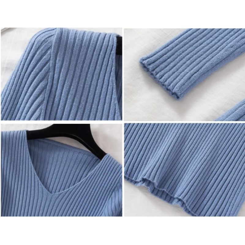 Maglione Donna Scollo a V Coste Vestibilità Slim