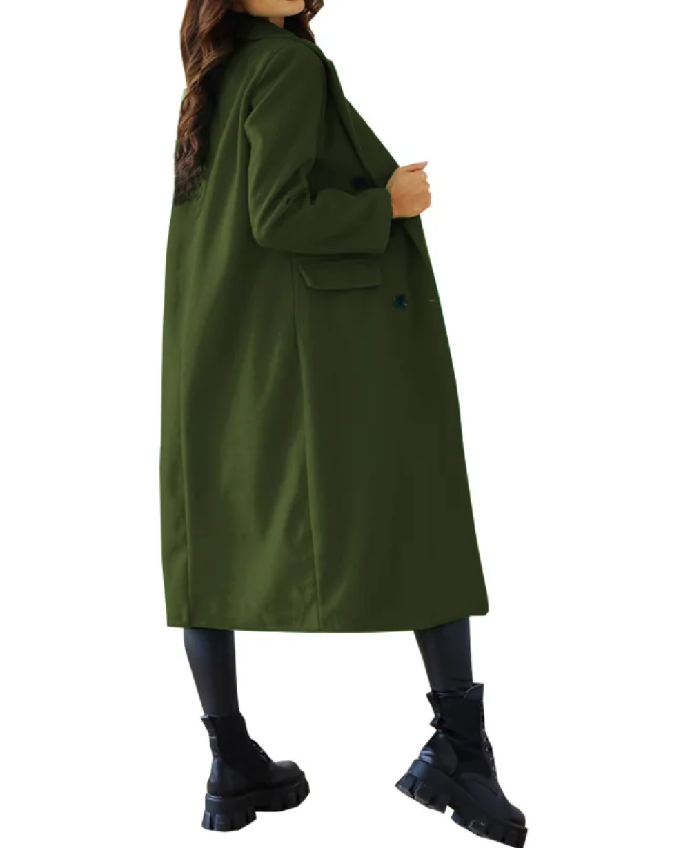 Trenchcoat Donna Elegante in Tessuto Sagomato Manica Lunga
