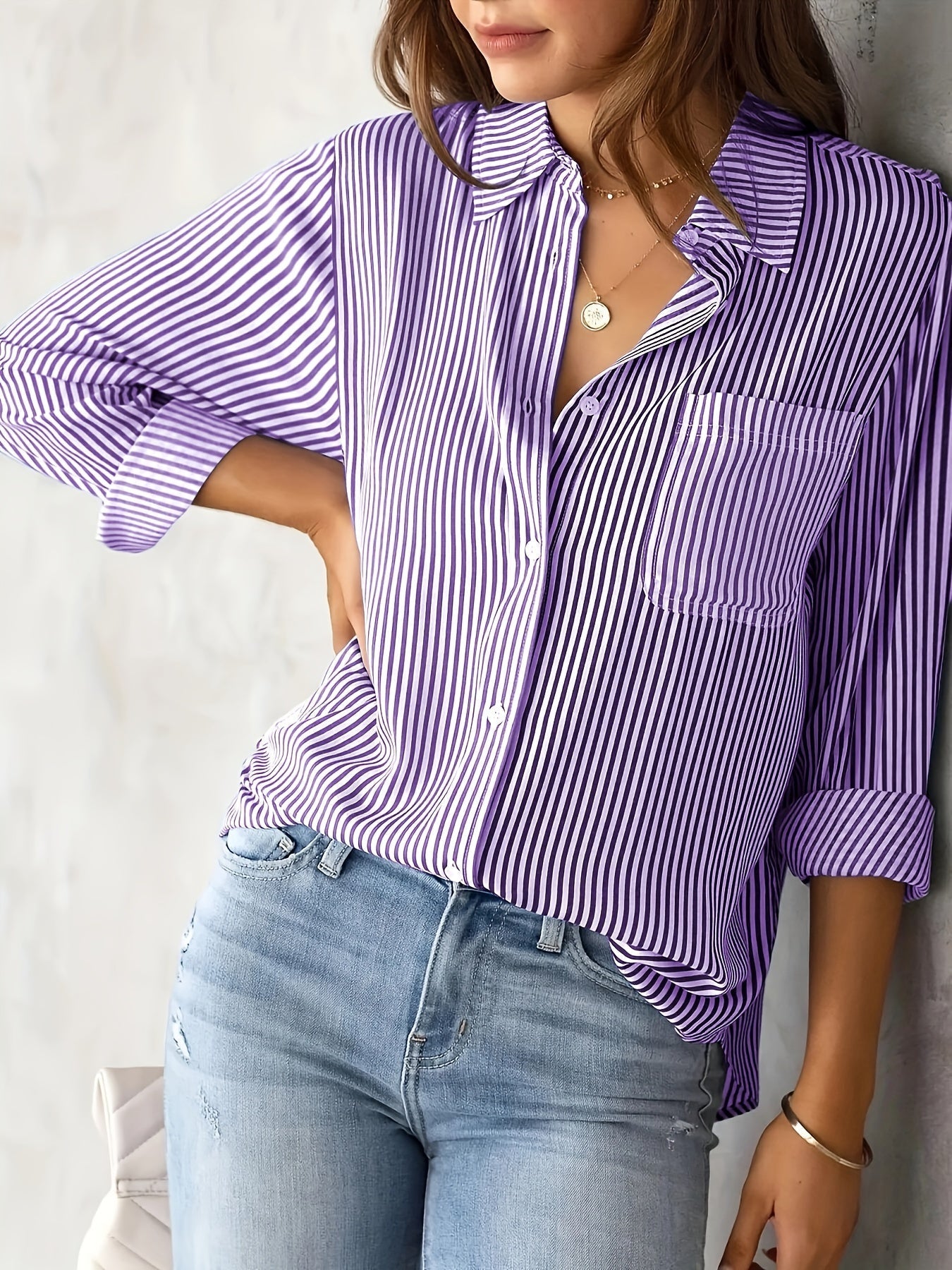 Maglia Donna Manica Lunga in Cotone a Righe Slim Fit - Brentozzi