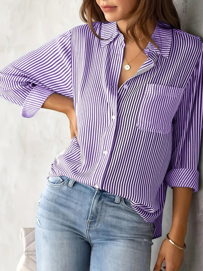Maglia Donna Manica Lunga in Cotone a Righe Slim Fit - Brentozzi