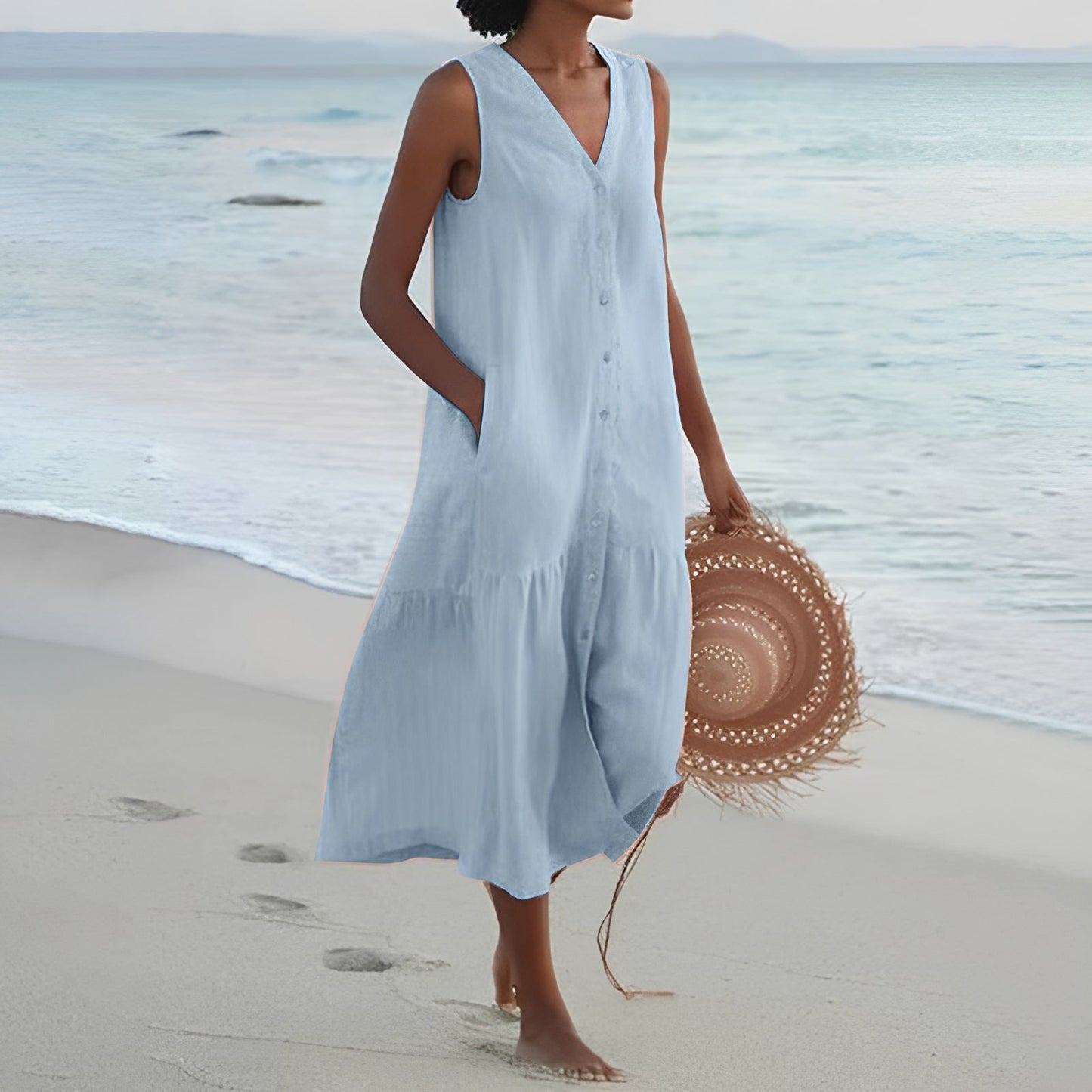 Abito Lungo Donna Scollo a V Stile Casual