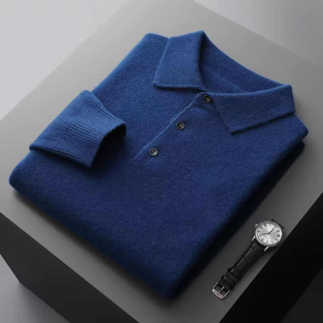 Maglione Uomo in Maglia Collo Polo con Bottoni e Manica Lunga