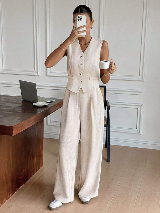 Completo Donna Gilet e Pantaloni Lino Vestibilità Ampia - Brentozzi