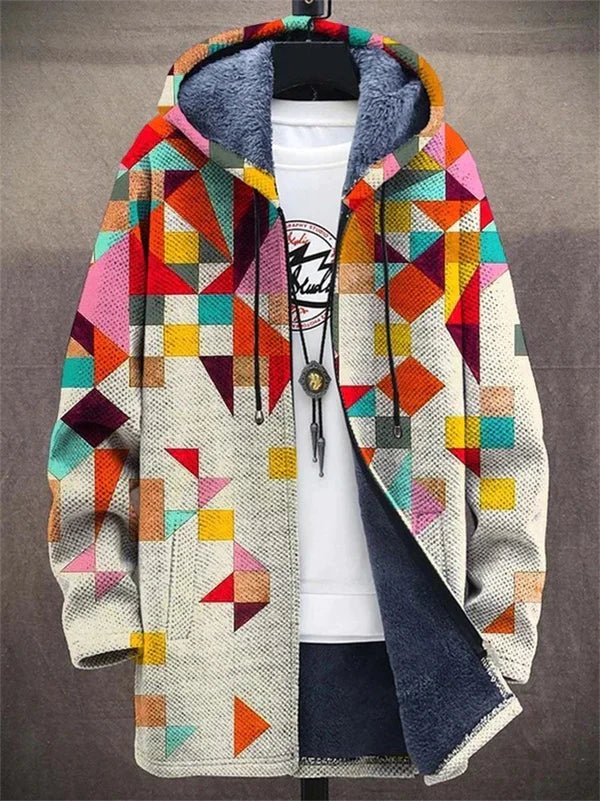 Cardigan Uomo con Cappuccio Motivo Geometrico