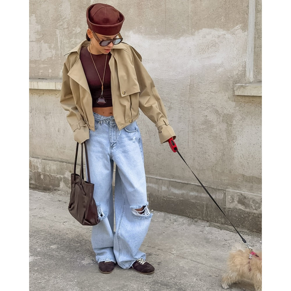 Trench Coat Donna Tessuto Leggero Colletto Largo Manica Corta