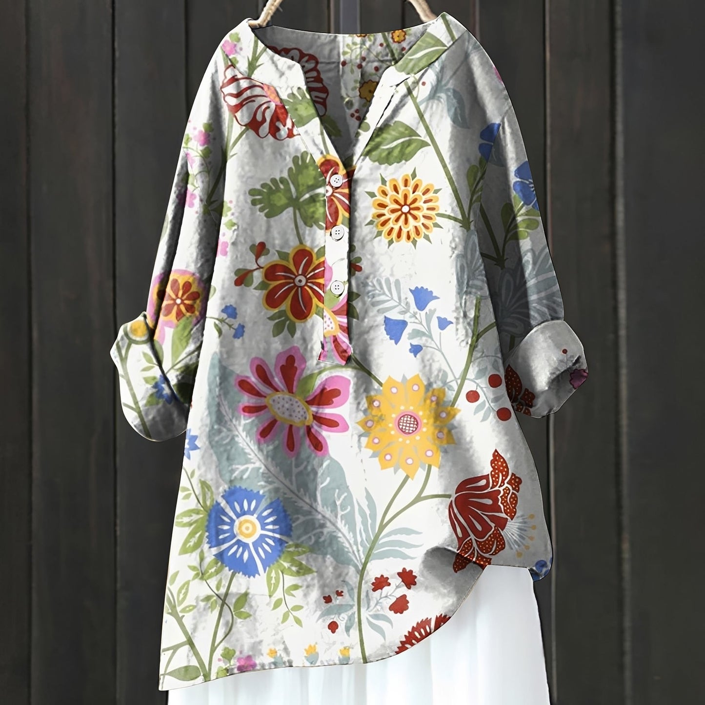 Camicia Donna con Mezza Patta a Fiori Stile Elegante