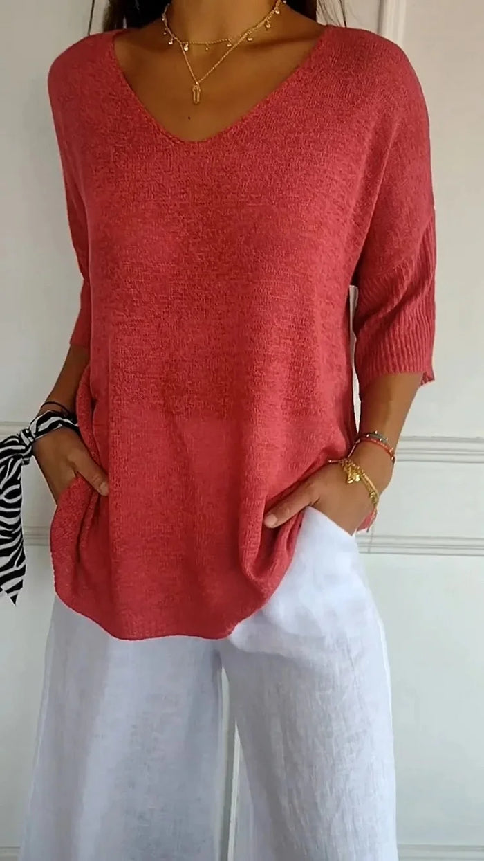 T-shirt Donna Scollo a V Manica Casual - Brentozzi