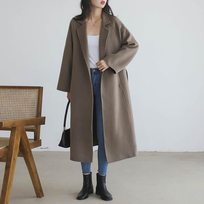 Cappotto Lungo Donna in Lana con Cintura