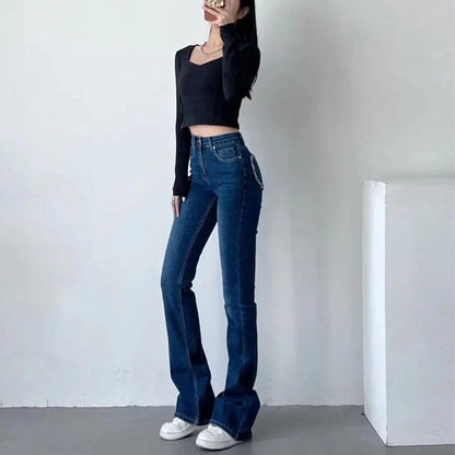 Jeans Donna Vita Alta con Frange a Cuore Taglio Svasato