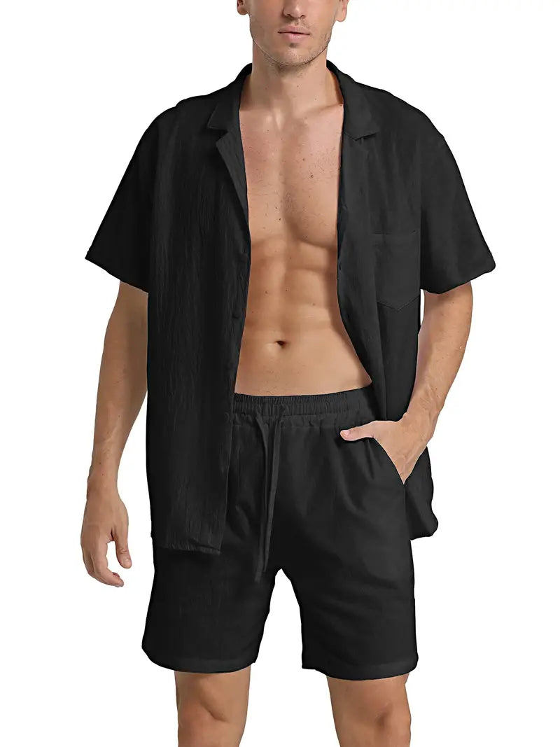 Completo Uomo Camicia Manica Corta con Bottoni e Pantaloncini